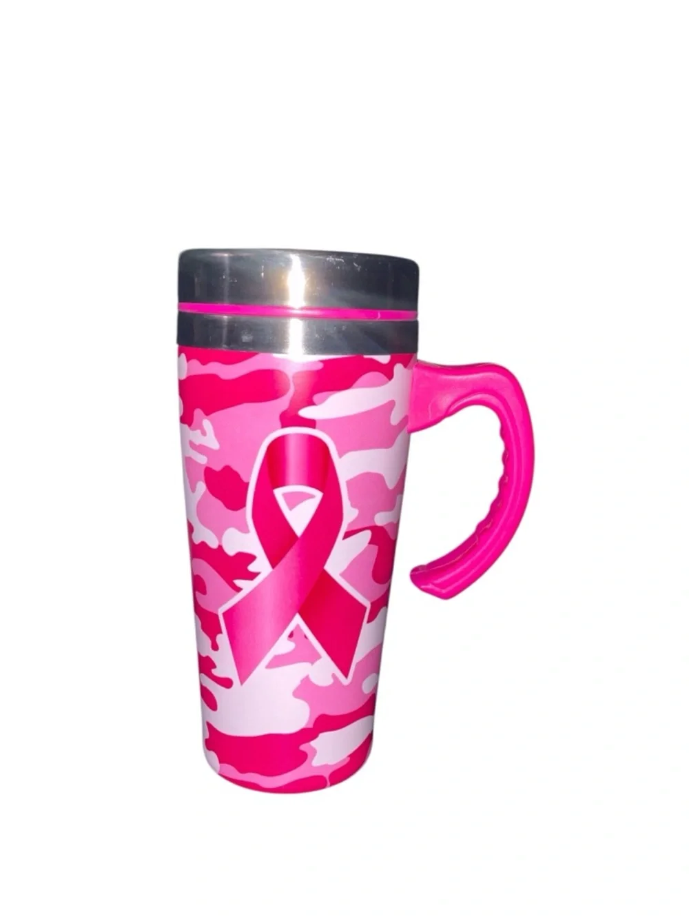 Pink Camo Breast Cancer Awareness Thermal Travel Mug 16 oz w/Handle